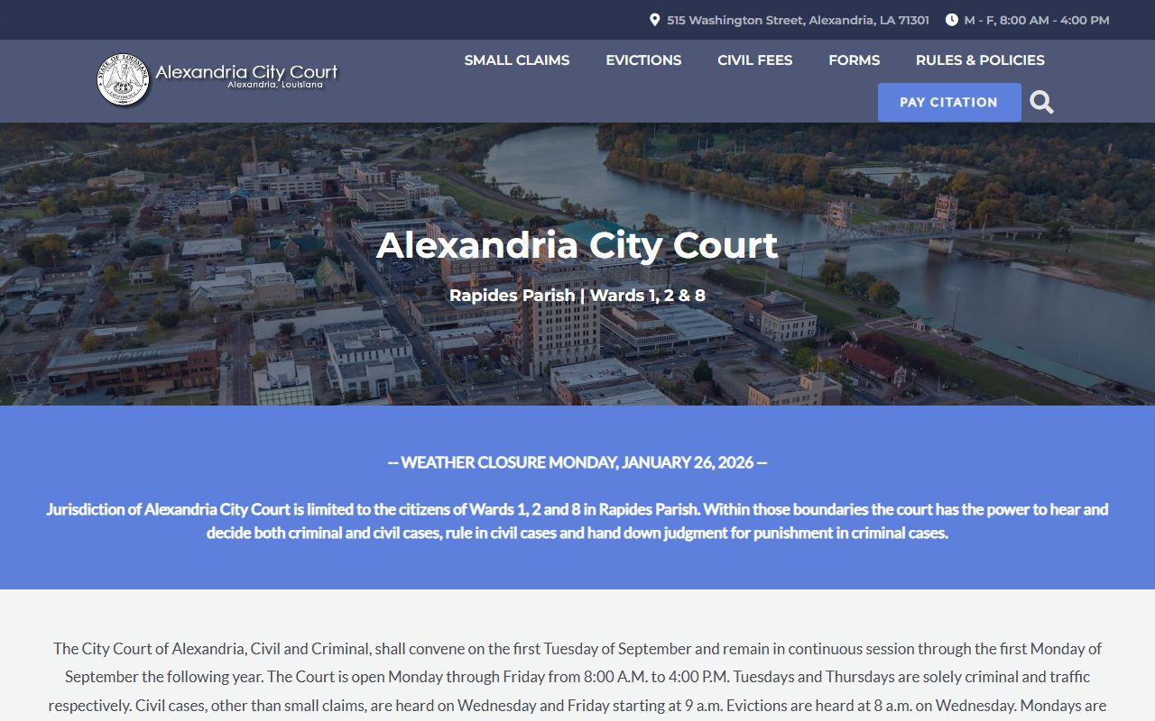 Alexandria City Court page for civil court records in Alexandria Louisiana