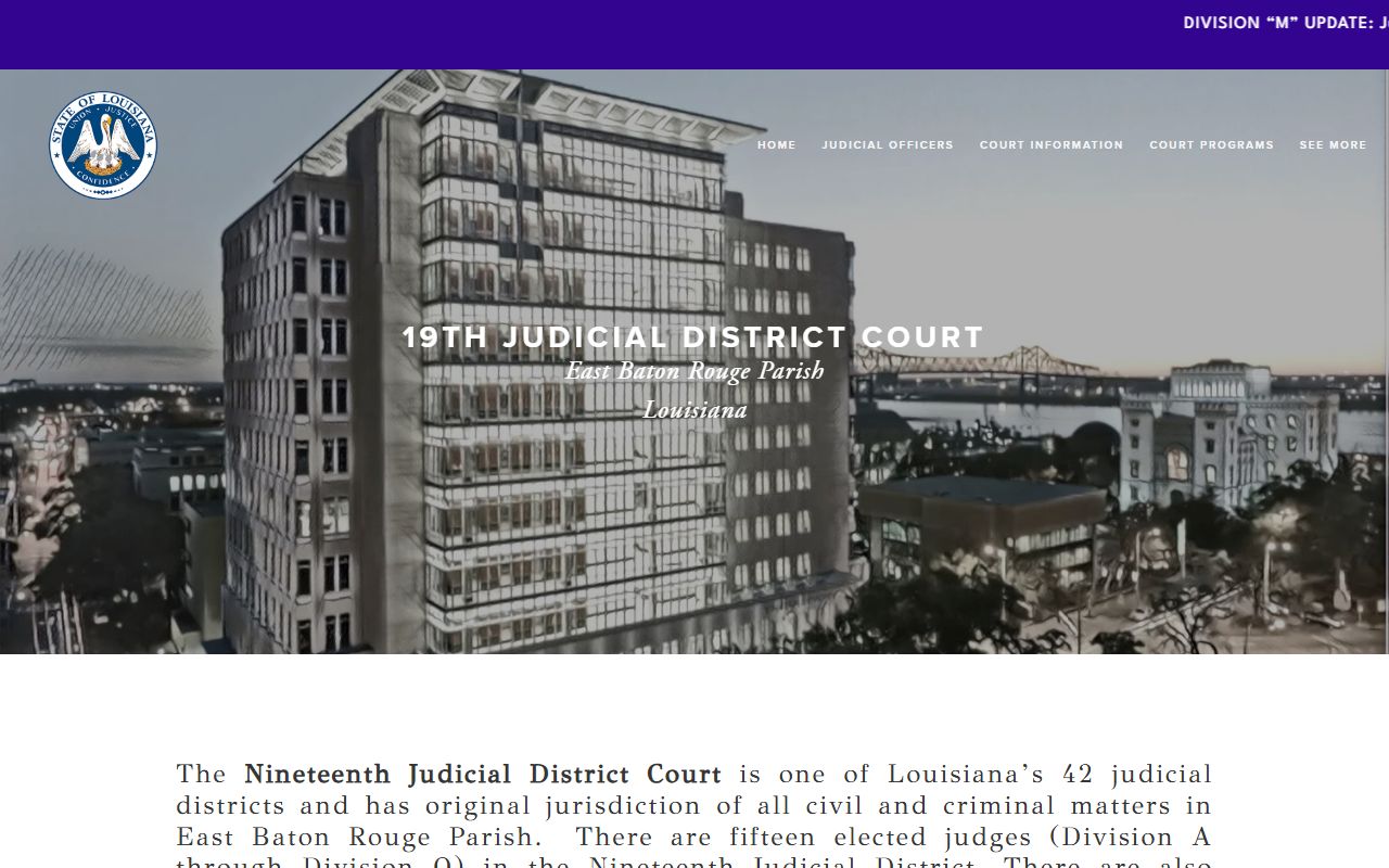 East Baton Rouge Parish Clerk of Court website homepage for Baton Rouge civil court records