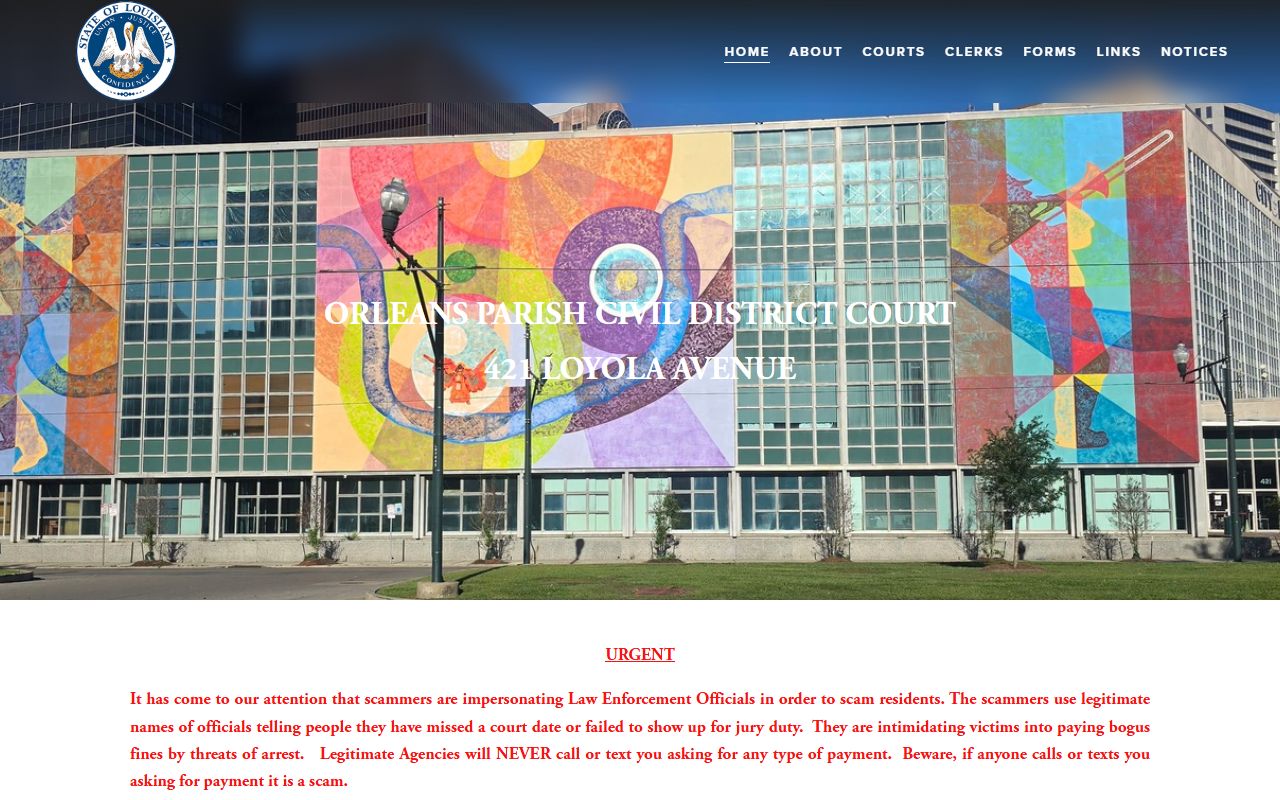 Orleans Parish Civil District Court clerk website for New Orleans civil court records