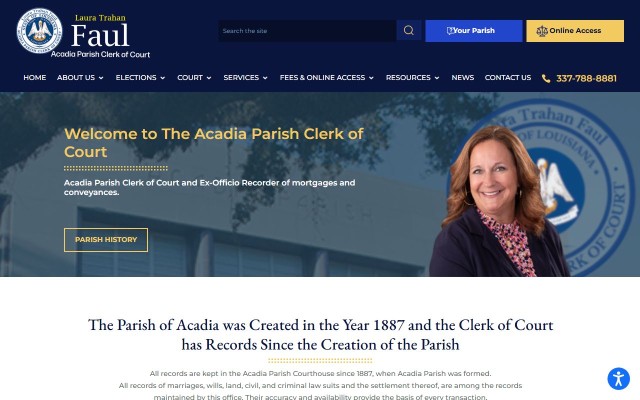 Acadia Parish Clerk of Court official website for civil court records