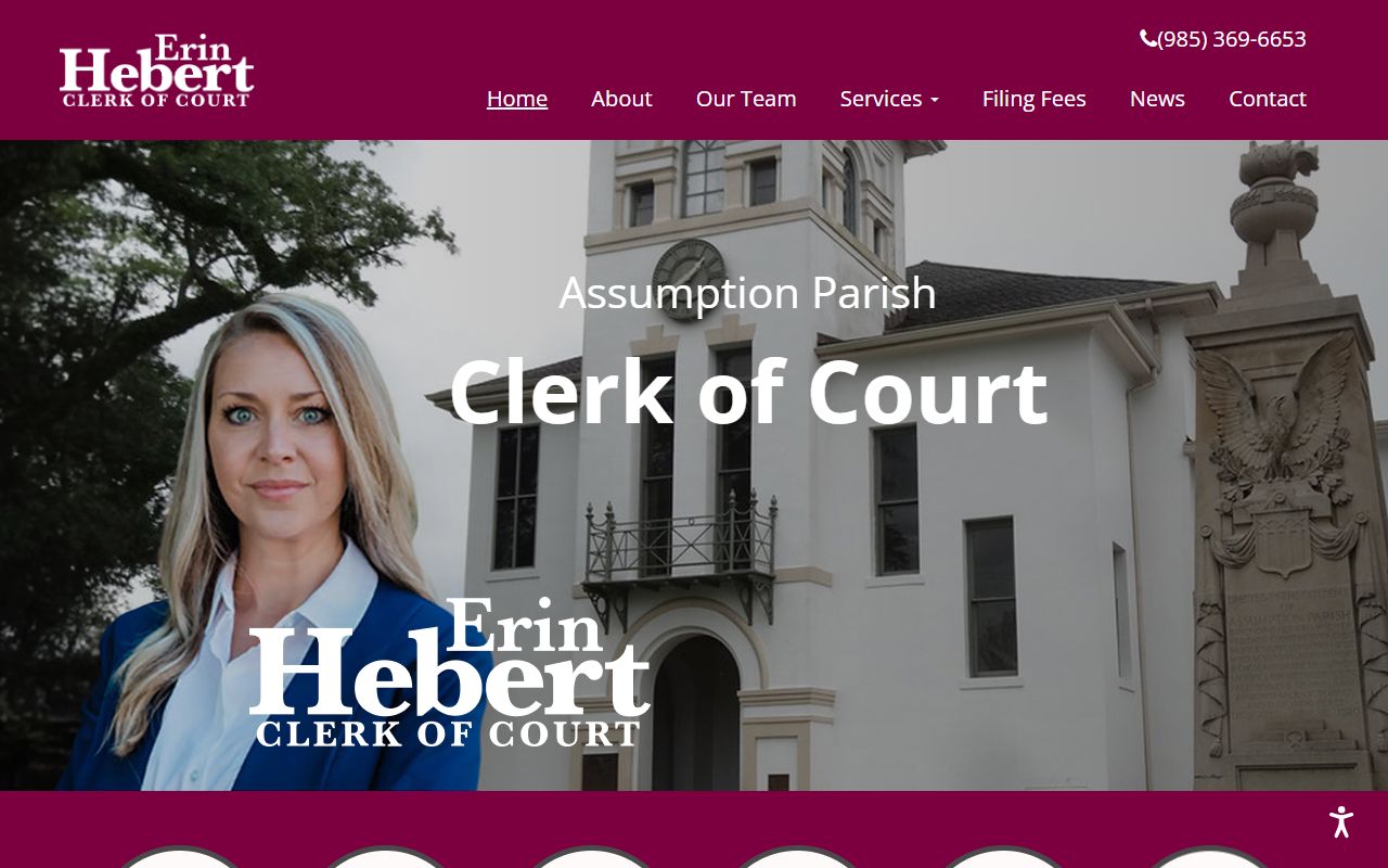 Assumption Parish Clerk of Court website showing civil records and services