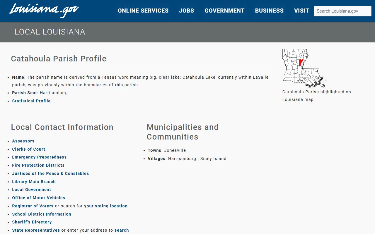 Catahoula Parish Clerk of Court civil records information page