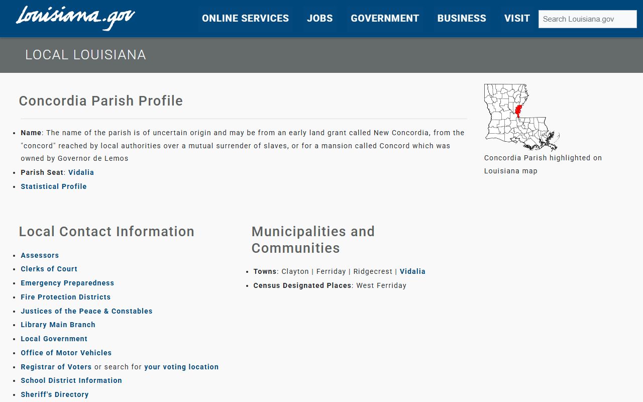 Concordia Parish Clerk of Court additional records and services information