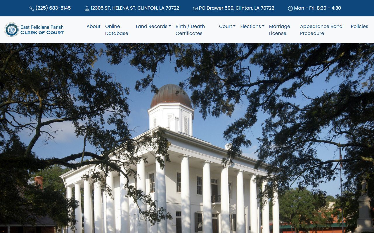 East Feliciana Parish Clerk of Court official website for civil record access