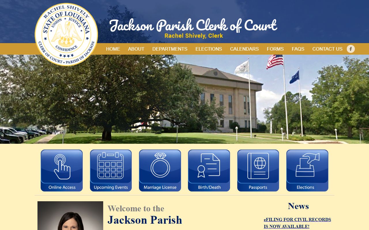 Jackson Parish Clerk of Court official website homepage for civil court records