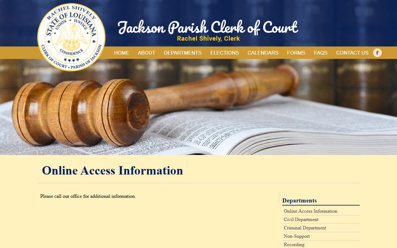 Jackson Parish online civil records page showing Clerk Connect subscription options