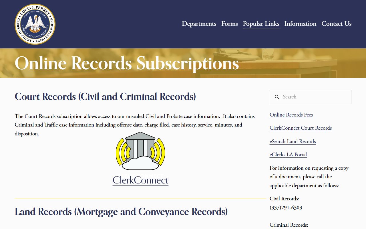 Lafayette Parish ClerkConnect online civil court records search portal