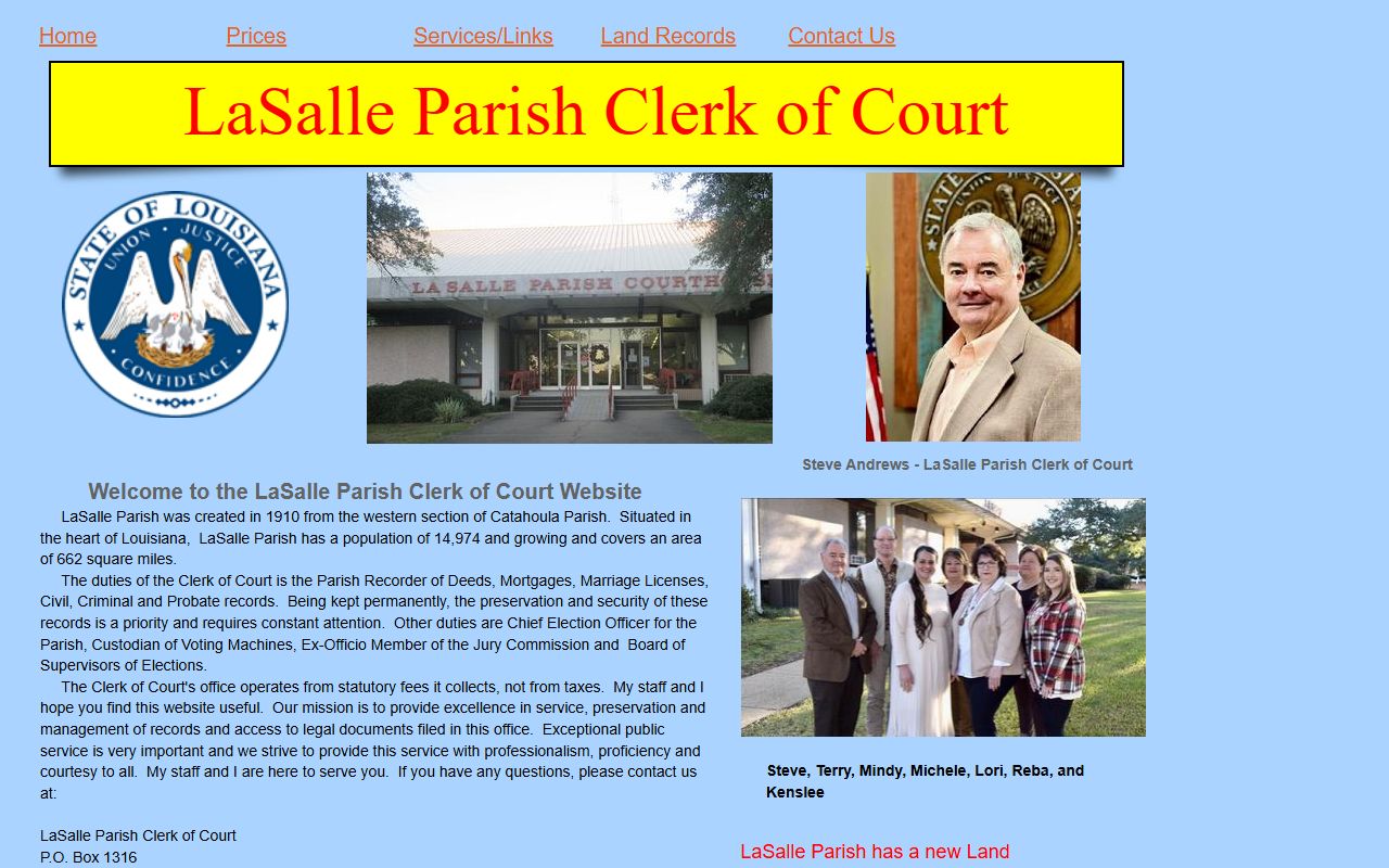 LaSalle Parish Clerk of Court official website homepage