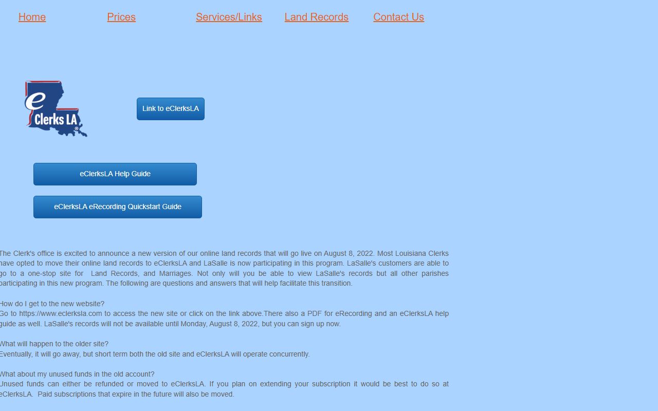 LaSalle Parish records search options through the clerk's office