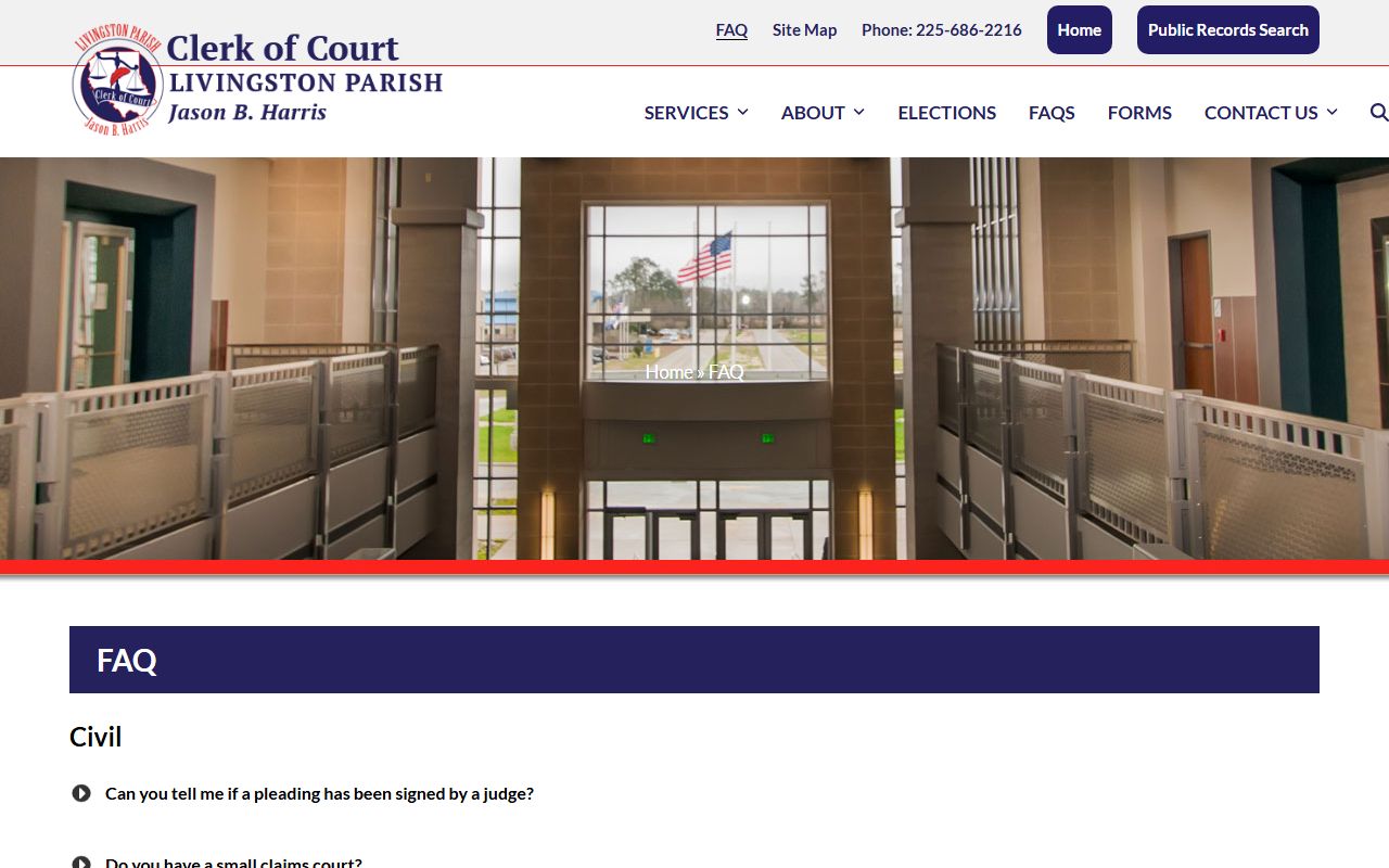 Livingston Parish Clerk of Court FAQ and help page for record access
