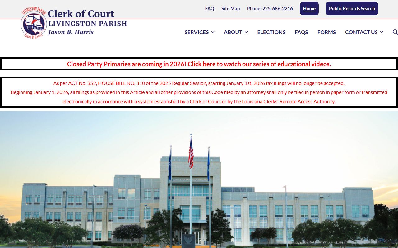 Livingston Parish Clerk of Court official website homepage