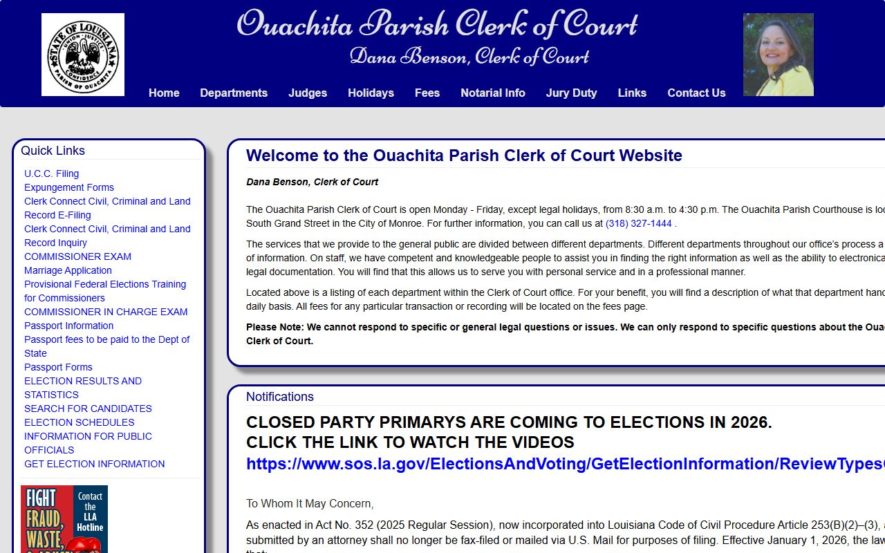 Ouachita Parish 4th JDC civil court records online search page