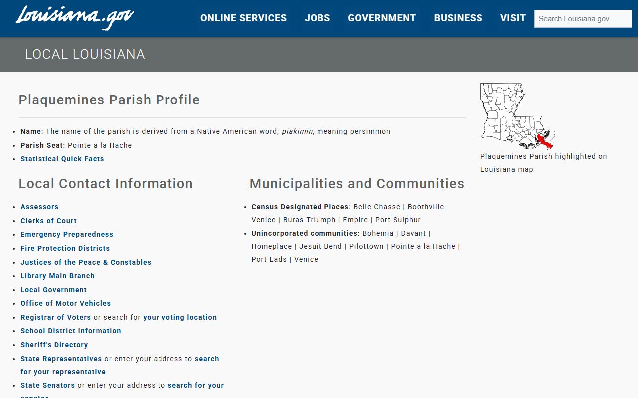 Plaquemines Parish Clerk of Court records page