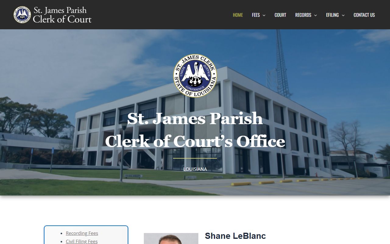 St. James Parish Clerk of Court official website for civil court records