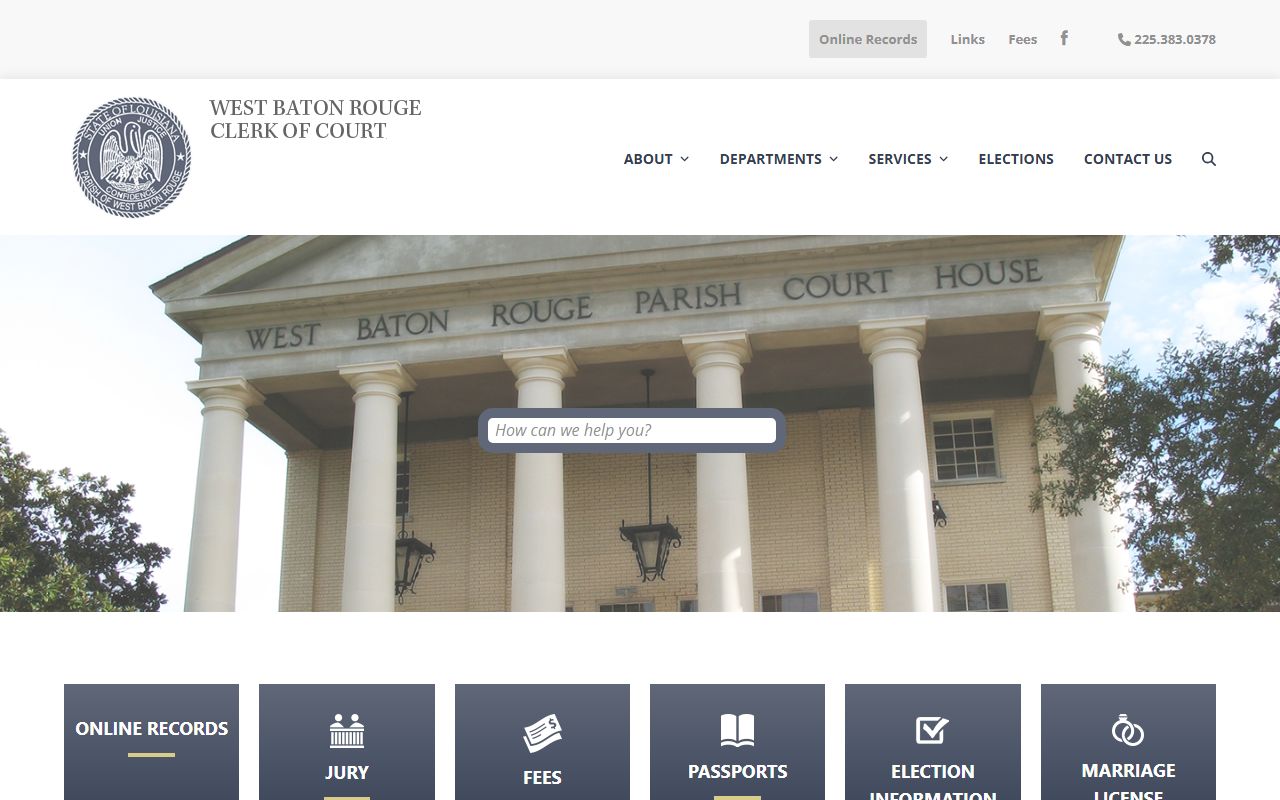 West Baton Rouge Parish Clerk of Court official website showing civil records access options